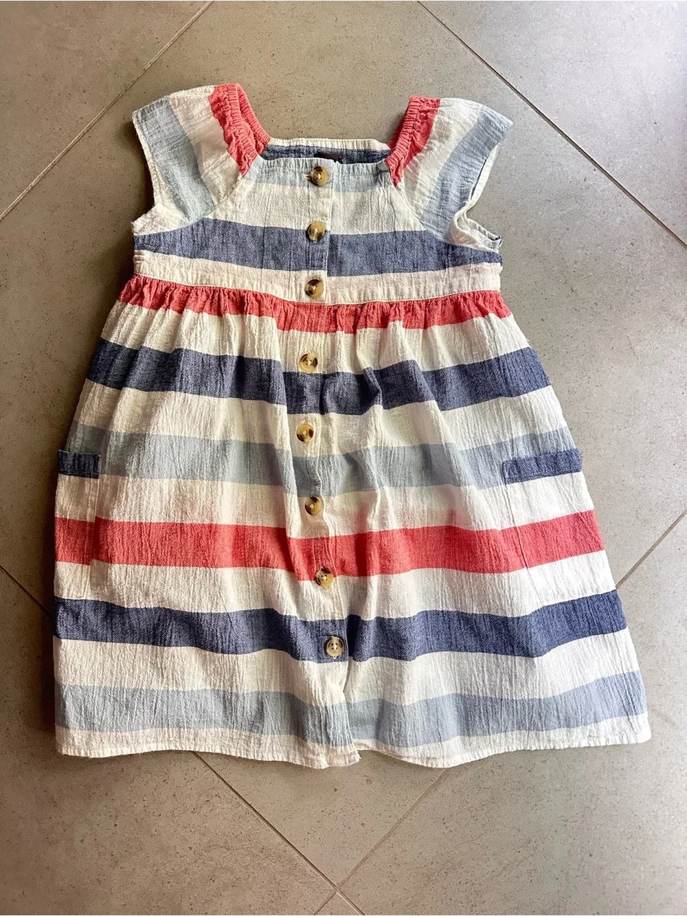 Tea Collection size 6 Chalk Stripe Button Front red white and blue dress